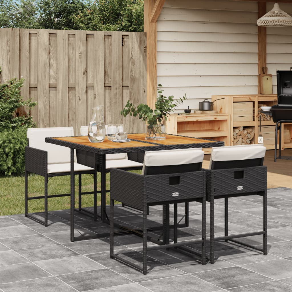 HKH 5 Pcs Conjunto de Jantar P/ Jardim C/ Almofadões Vime Pe - Preto