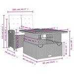HKH 2 Pcs Conjunto de Jantar P/ Jardim C/ Almofadões Vime Pe Cinza - Cinzento