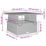 HKH 2 Pcs Conjunto de Jantar P/ Jardim C/ Almofadões Vime Pe Cinza - Cinzento