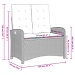 HKH 2 Pcs Conjunto de Jantar P/ Jardim C/ Almofadões Vime Pe Cinza - Cinzento