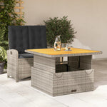 HKH 2 Pcs Conjunto de Jantar P/ Jardim C/ Almofadões Vime Pe Cinza - Cinzento