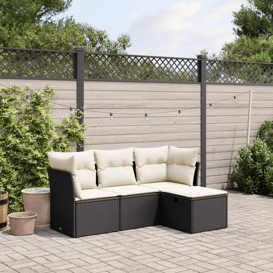 HKH 4 Pcs Conjunto de Sofás para Jardim C/ Almofadões Vime Pe - Preto
