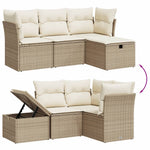 HKH 4 Pcs Conjunto de Sofás para Jardim C/ Almofadões Vime Pe - Bege