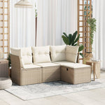 HKH 4 Pcs Conjunto de Sofás para Jardim C/ Almofadões Vime Pe - Bege