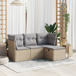 HKH 4 Pcs Conj. Sofás Jardim C/ Almofadões Vime Pe Misturado - Bege