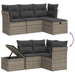 HKH 4 Pcs Conjunto Sofás de Jardim C/ Almofadões Vime Pe - Cinzento