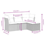 HKH 4 Pcs Conjunto Sofás de Jardim C/ Almofadões Vime Pe - Cinzento