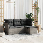 HKH 4 Pcs Conjunto Sofás de Jardim C/ Almofadões Vime Pe - Cinzento