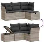 HKH 4 Pcs Conj. Sofás Jardim C/ Almofadões Vime Pe -claro - Cinzento