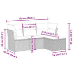 HKH 4 Pcs Conj. Sofás Jardim C/ Almofadões Vime Pe -claro - Cinzento