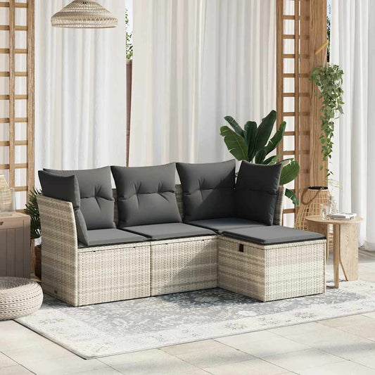 HKH 4 Pcs Conj. Sofás Jardim C/ Almofadões Vime Pe -claro - Cinzento