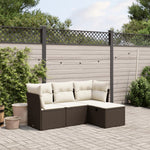 HKH 4 Pcs Conjunto Sofás de Jardim C/ Almofadões Vime Pe Castanho - Marrom