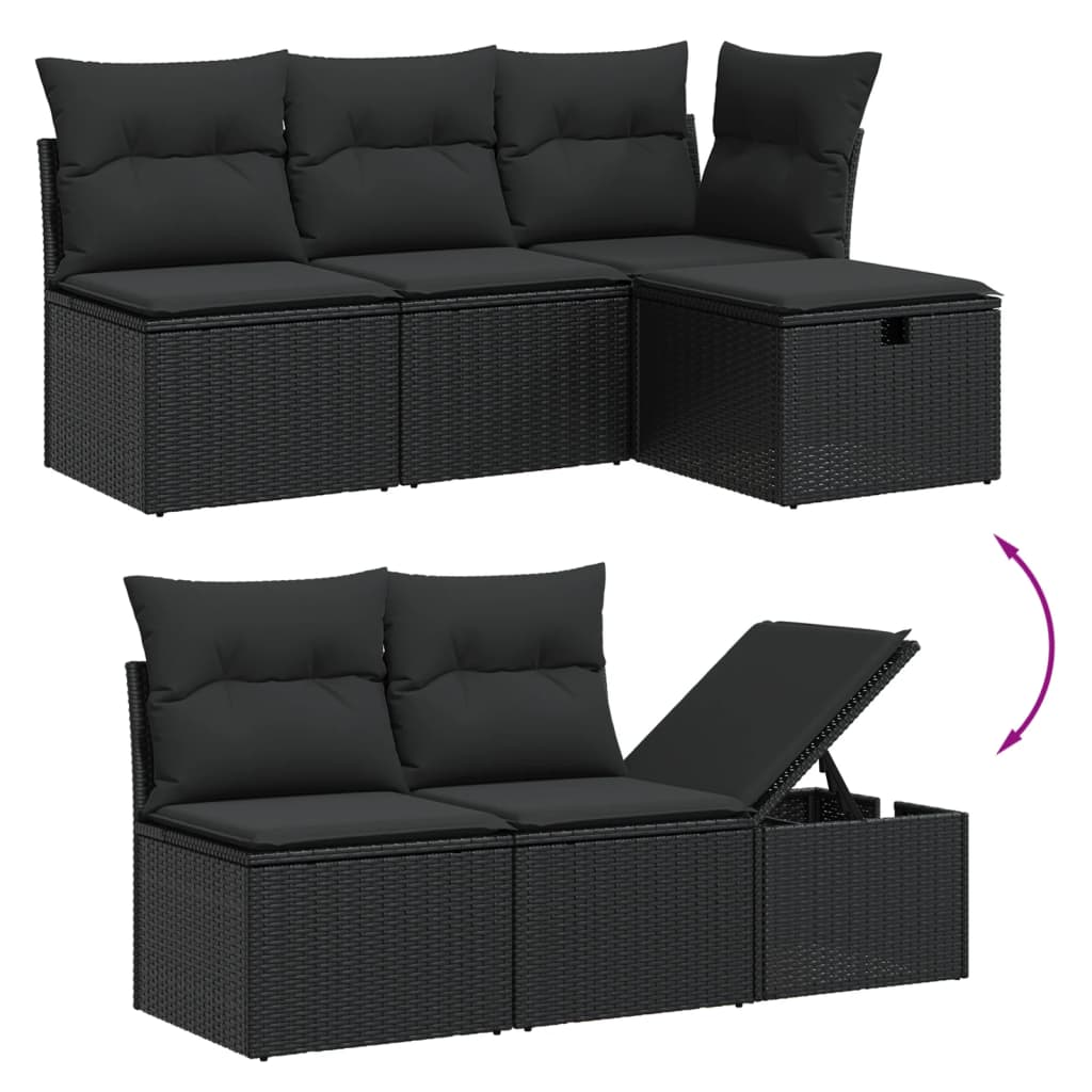 HKH 5 Piezas Conjunto de Sofás de Jardín con Cojines Ratán PE - Negro
