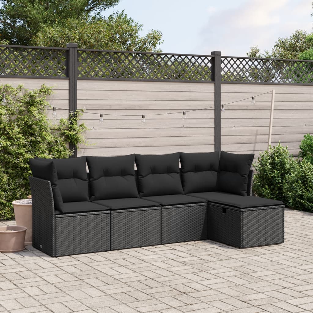 HKH 5 Piezas Conjunto de Sofás de Jardín con Cojines Ratán PE - Negro