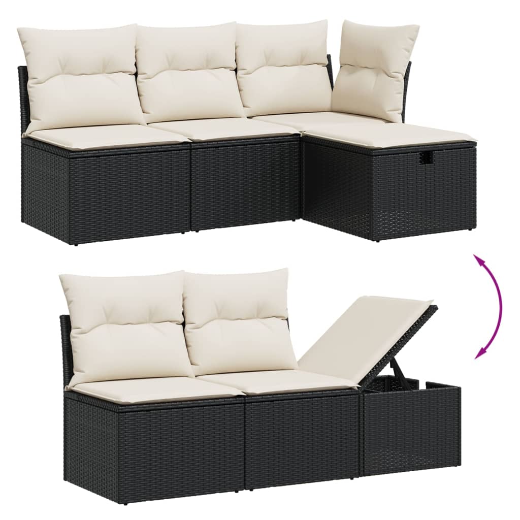 HKH 5 Pcs Conjunto Sofás de Jardim com Almofadões Vime Pe - Preto