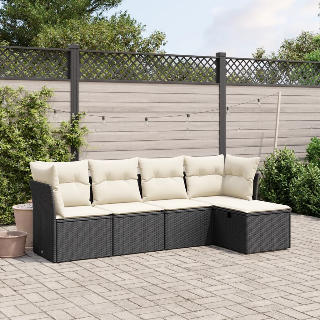 HKH 5 Pcs Conjunto Sofás de Jardim com Almofadões Vime Pe - Preto