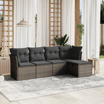 HKH 5 Pcs Conjunto Sofás de Jardim C/ Almofadões Vime Pe - Cinzento
