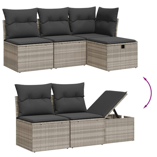 HKH 5 Pcs Conj. Sofás Jardim C/ Almofadões Vime Pe -claro - Cinzento