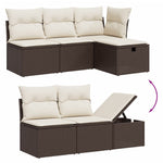 HKH 5 Pcs Conjunto Sofás P/ Jardim C/ Almofadões Vime Pe Castanho - Marrom