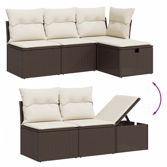 HKH 5 Pcs Conjunto Sofás P/ Jardim C/ Almofadões Vime Pe Castanho - Marrom