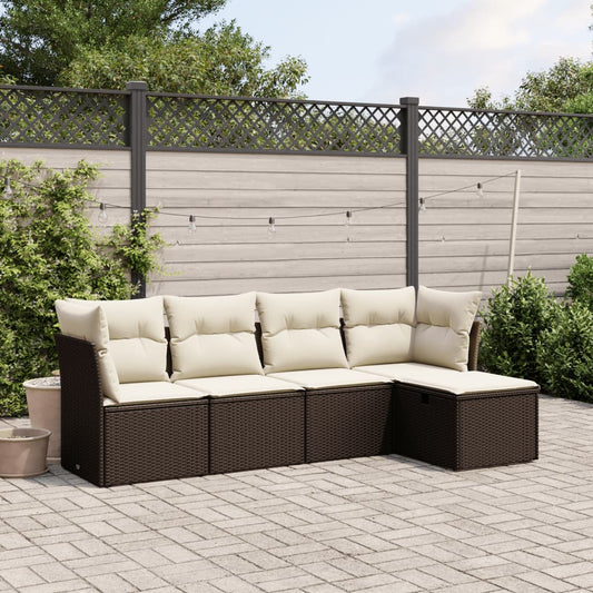 HKH 5 Pcs Conjunto Sofás P/ Jardim C/ Almofadões Vime Pe Castanho - Marrom