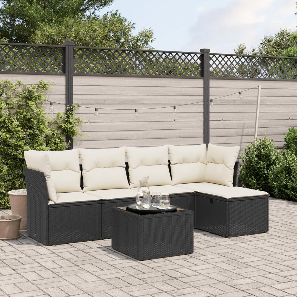 HKH 6 Piezas Conjunto de Sofás de Jardín con Cojines Ratán PE - Negro