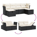 HKH 6 Pcs Conjunto Sofás de Jardim C/ Almofadões Vime Pe - Preto