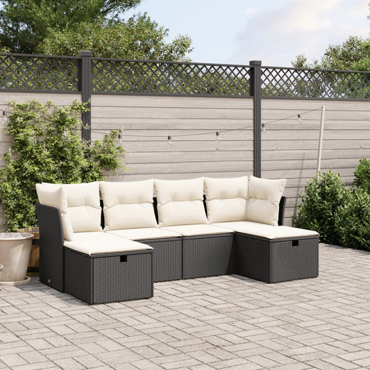 HKH 6 Pcs Conjunto Sofás de Jardim C/ Almofadões Vime Pe - Preto