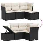 HKH 4 Pcs Conjunto de Sofás para Jardim C/ Almofadões Vime Pe - Preto