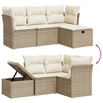 HKH 4 Pcs Conjunto de Sofás para Jardim C/ Almofadões Vime Pe - Bege