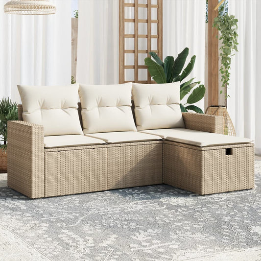 HKH 4 Pcs Conjunto de Sofás para Jardim C/ Almofadões Vime Pe - Bege