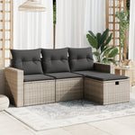 HKH 4 Pcs Conjunto Sofás de Jardim C/ Almofadões Vime Pe - Cinzento