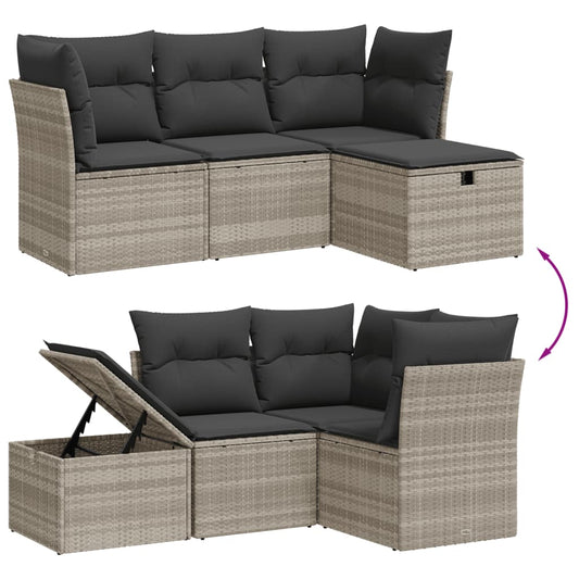 HKH 4 Pcs Conj. Sofás Jardim C/ Almofadões Vime Pe -claro - Cinzento