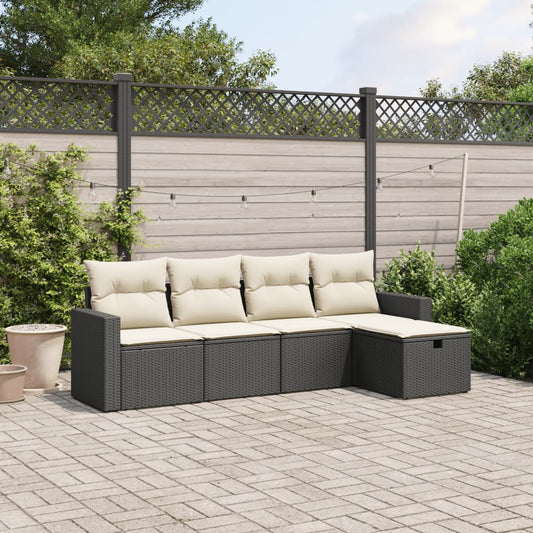 HKH 5 Pcs Conjunto Sofás de Jardim com Almofadões Vime Pe - Preto