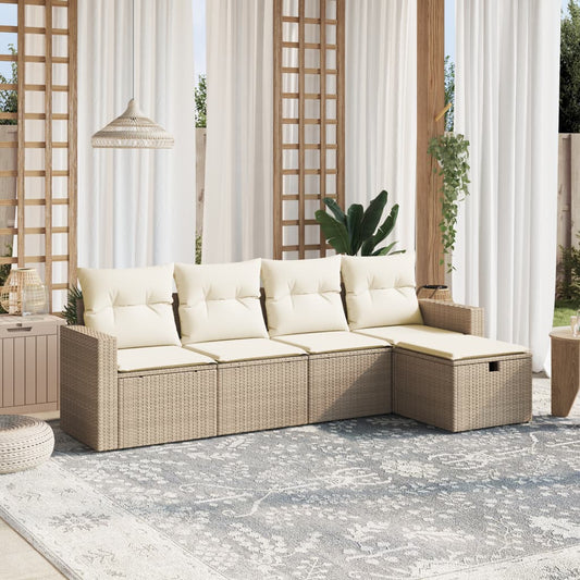 HKH 5 Pcs Conjunto de Sofás P/ Jardim com Almofadões Vime Pe - Bege