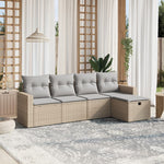 HKH 5 Pcs Conj. Sofás Jardim C/ Almofadões Vime Pe Misturado - Bege