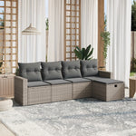 HKH 5 Pcs Conjunto Sofás de Jardim C/ Almofadões Vime Pe - Cinzento