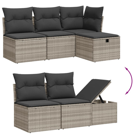 HKH 5 Pcs Conj. Sofás Jardim C/ Almofadões Vime Pe -claro - Cinzento