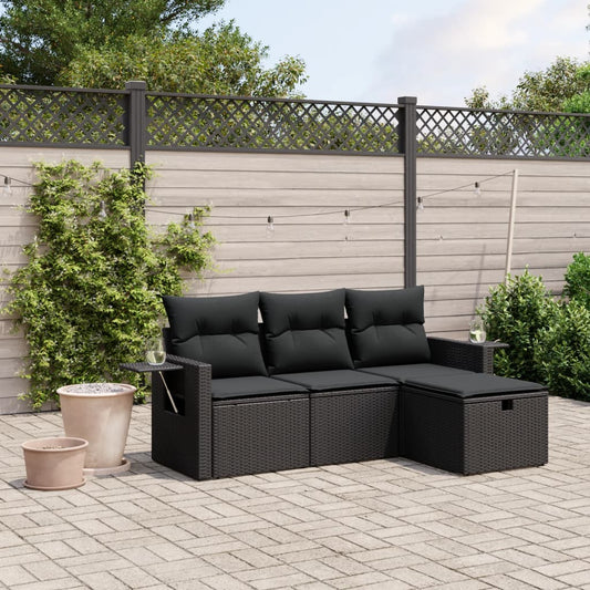 HKH 4 Pcs Conjunto de Sofás para Jardim C/ Almofadões Vime Pe - Preto