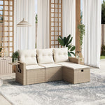 HKH 4 Pcs Conjunto de Sofás para Jardim C/ Almofadões Vime Pe - Bege
