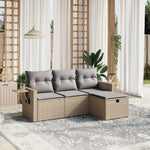 HKH 4 Pcs Conj. Sofás Jardim C/ Almofadões Vime Pe Misturado - Bege
