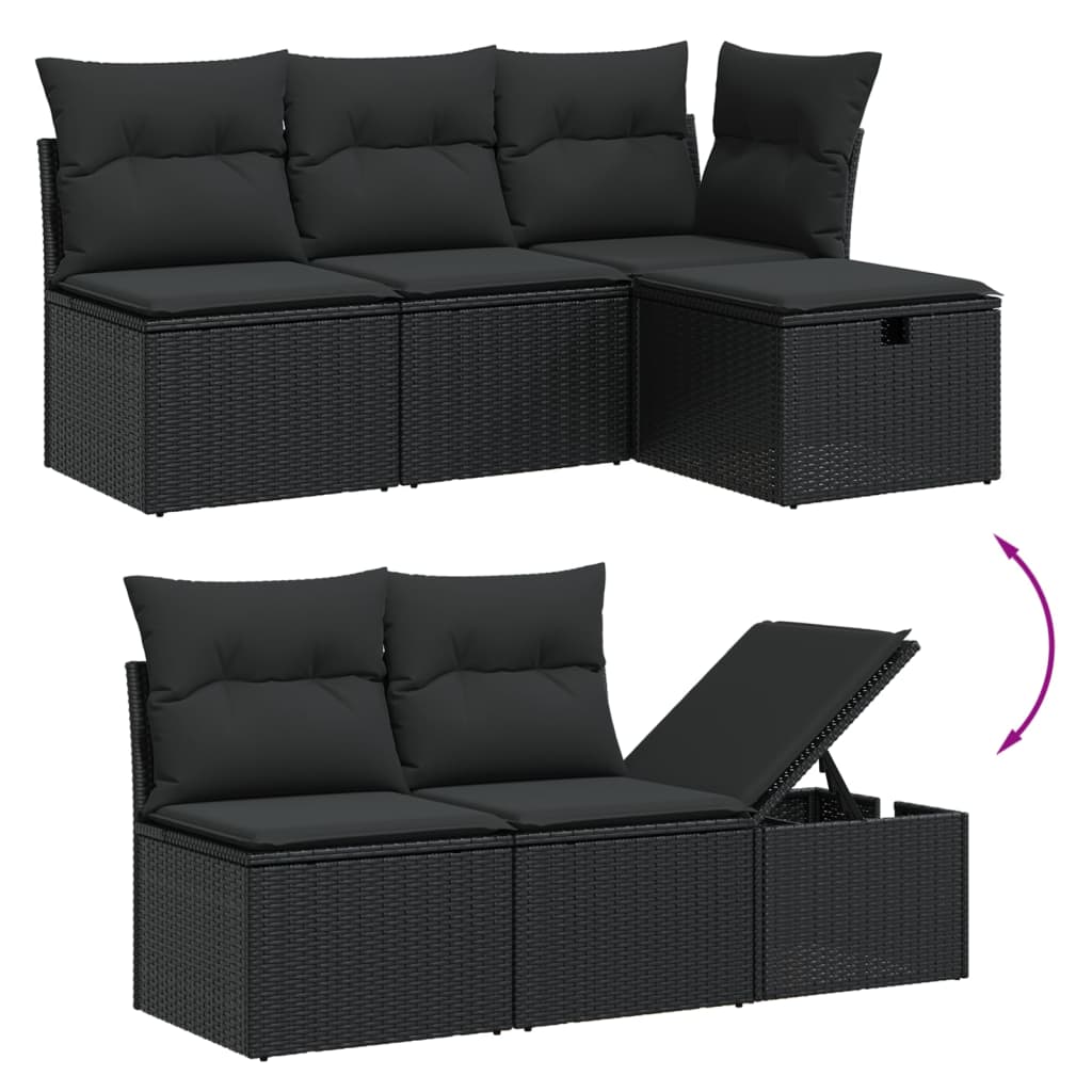 HKH 5 Pcs Conjunto Sofás de Jardim com Almofadões Vime Pe - Preto