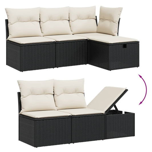 HKH 5 Pcs Conjunto Sofás de Jardim com Almofadões Vime Pe - Preto