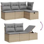 HKH 5 Pcs Conj. Sofás Jardim C/ Almofadões Vime Pe Misturado - Bege