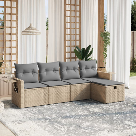 HKH 5 Pcs Conj. Sofás Jardim C/ Almofadões Vime Pe Misturado - Bege
