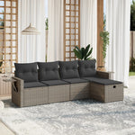 HKH 5 Pcs Conjunto Sofás de Jardim C/ Almofadões Vime Pe - Cinzento