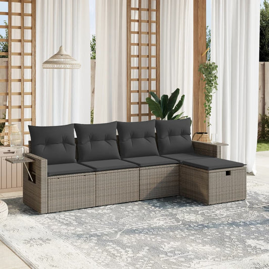 HKH 5 Pcs Conjunto Sofás de Jardim C/ Almofadões Vime Pe - Cinzento