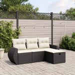 HKH 4 Pcs Conjunto de Sofás para Jardim C/ Almofadões Vime Pe - Preto