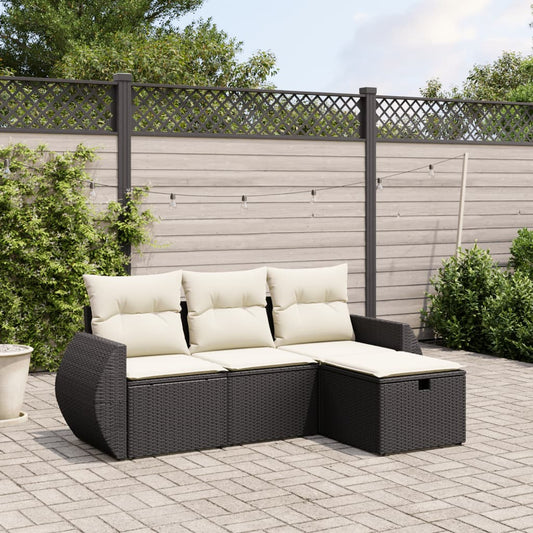 HKH 4 Pcs Conjunto de Sofás para Jardim C/ Almofadões Vime Pe - Preto