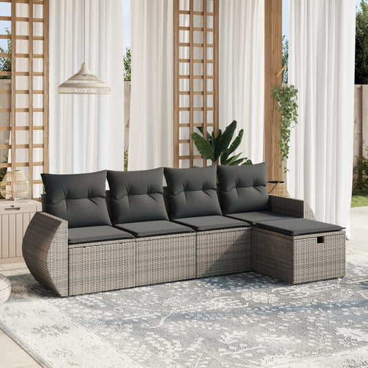 HKH 5 Pcs Conjunto Sofás de Jardim C/ Almofadões Vime Pe - Cinzento